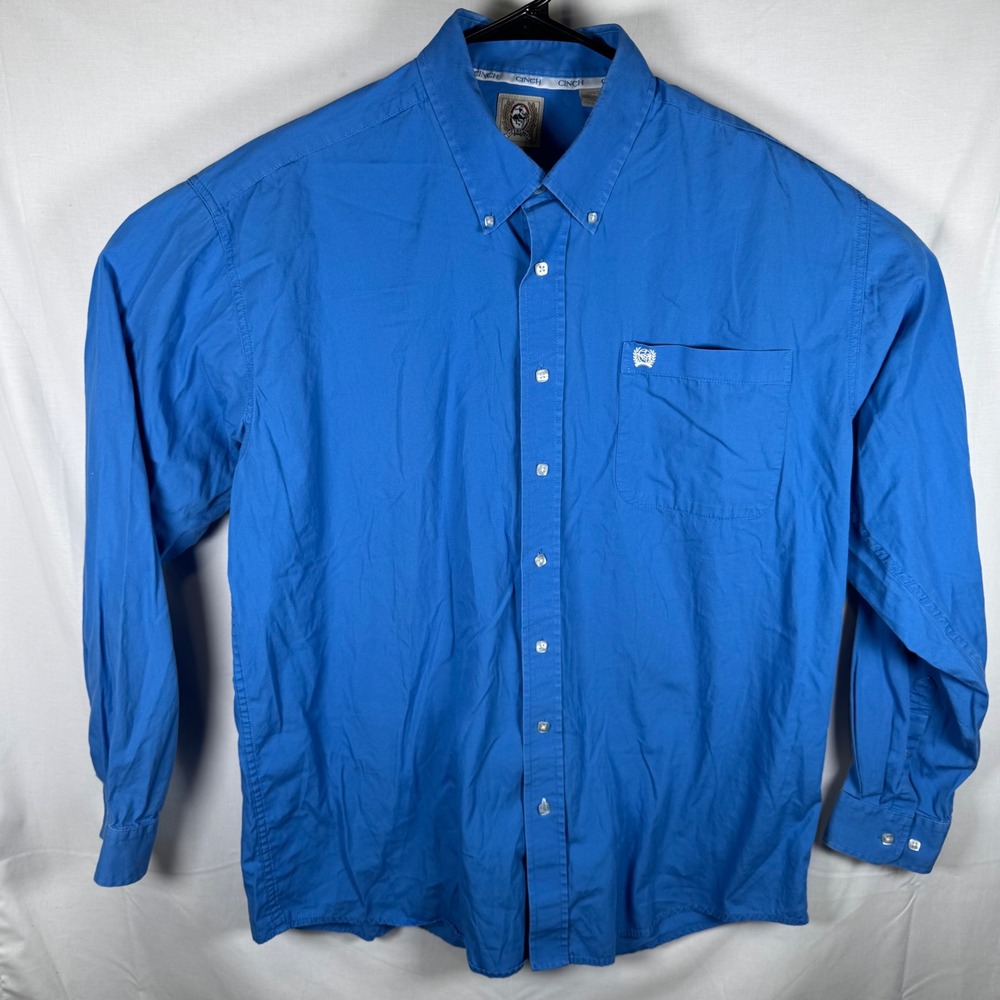 Cinch Button Down Shirt Mens Large Blue Long Sleeve Cotton Western Solid